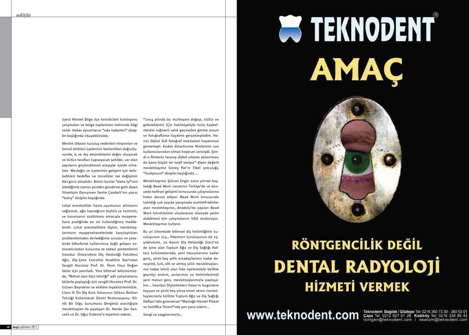 yapılarını güçlendirecek arayışlar içinde olmalıdır. Mesleğin ve üyelerinin gelişimi için belirledikleri hedefler ve öncelikler ise değişimin itici gücü olmalıdır.