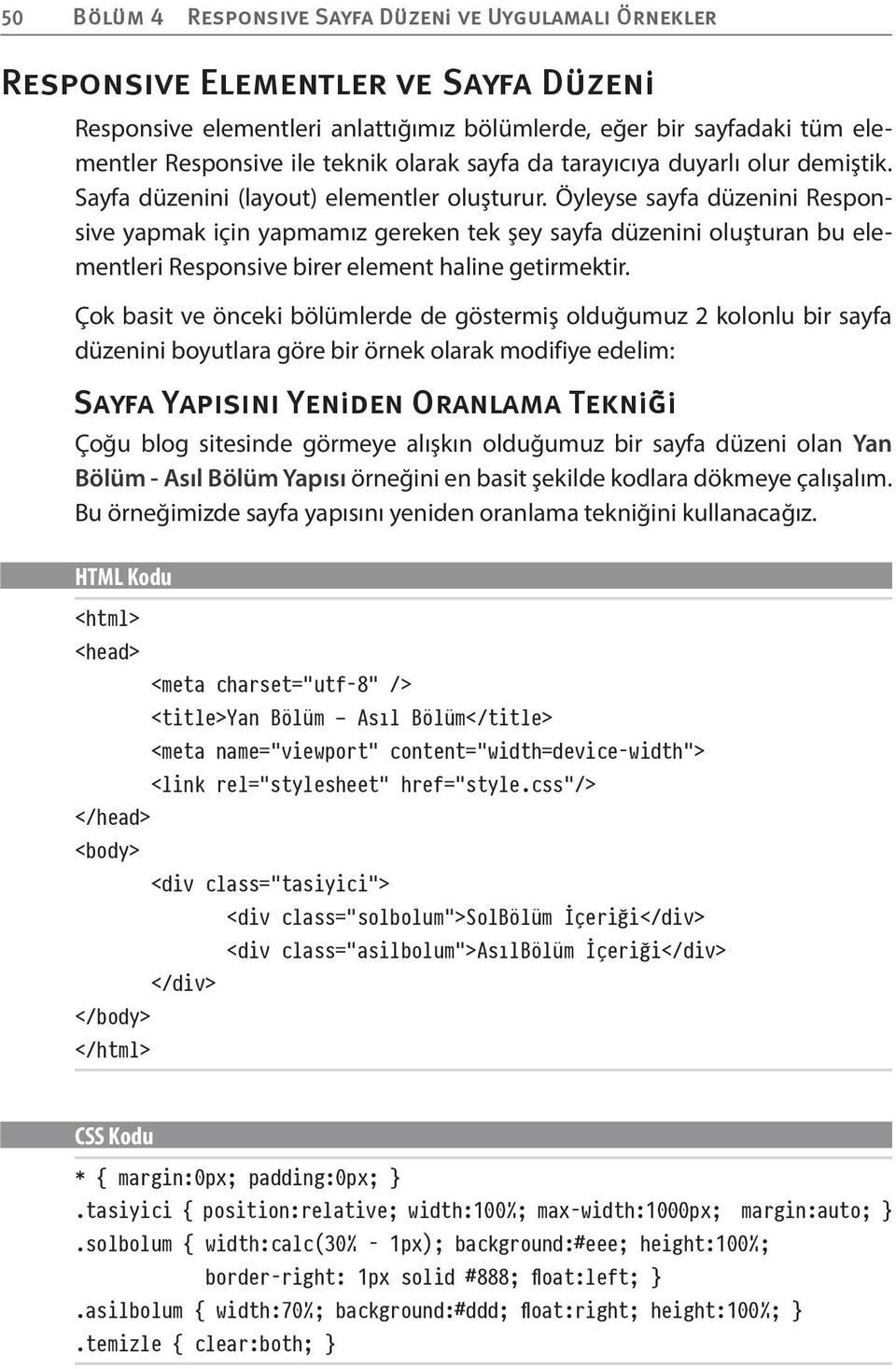 Öyleyse sayfa düzenini Responsive yapmak için yapmamız gereken tek şey sayfa düzenini oluşturan bu elementleri Responsive birer element haline getirmektir.