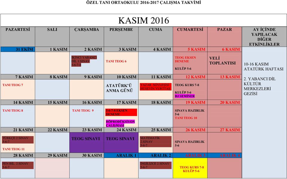 16 KASIM 17 KASIM 18 KASIM 19 KASIM 20 KASIM 10-16 KASIM ATATÜRK HAFTASI 2.