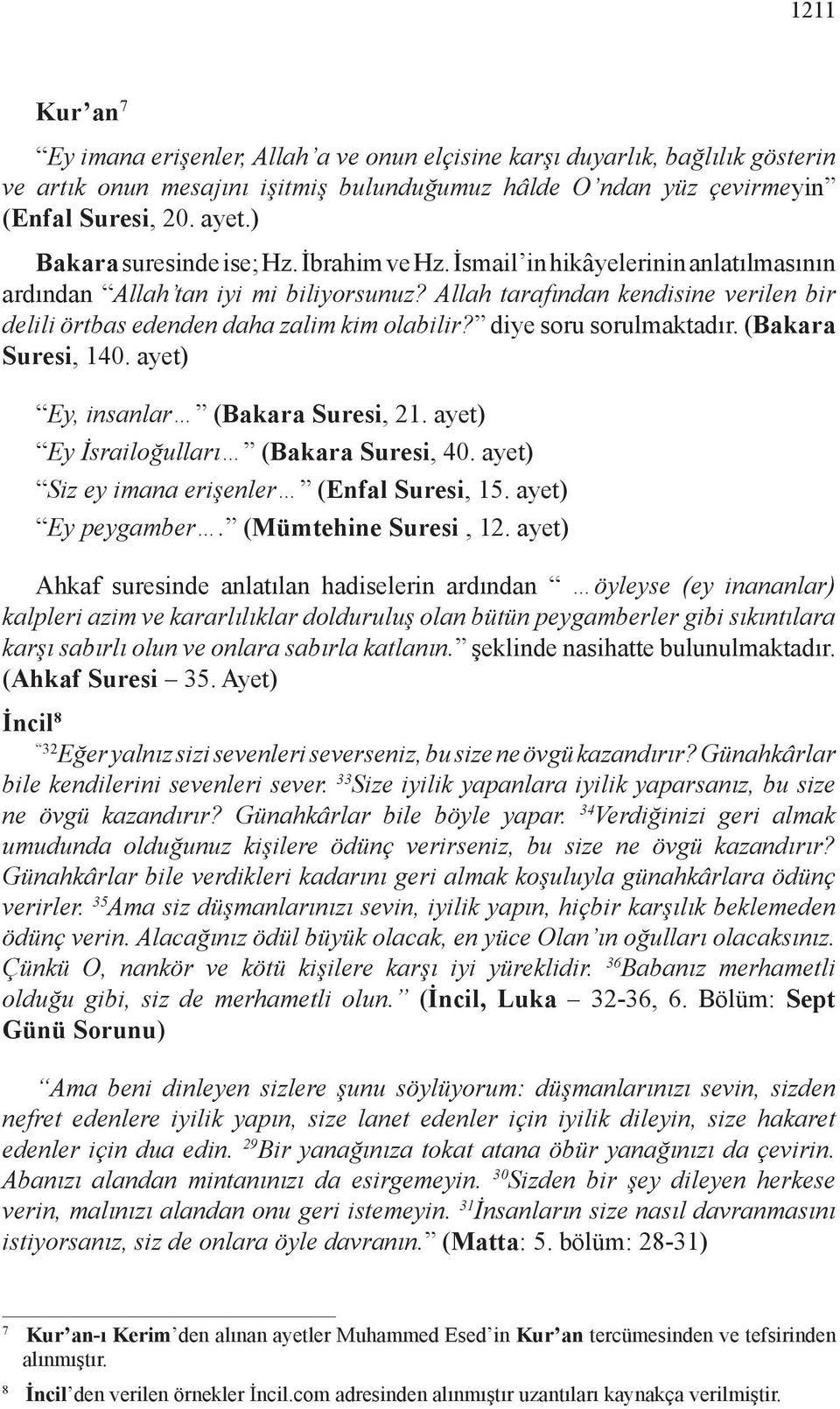 Allah tarafından kendisine verilen bir delili örtbas edenden daha zalim kim olabilir? diye soru sorulmaktadır. (Bakara Suresi, 140. ayet) Ey, insanlar (Bakara Suresi, 21.