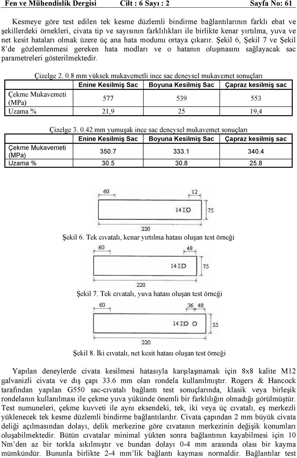 Şekil 6, Şekil 7 ve Şekil 8 de gözlemlenmesi geeken hata modlaı ve o hatanın oluşmasını sağlaacak sac paametelei gösteilmektedi. Çizelge 2. 0.