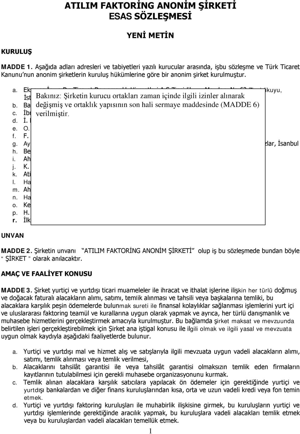 Ş.Zincirlikuyu Meydanı No.62 Zincirlikuyu, İstanbul Bakınız: Şirketin kurucu ortakları zaman içinde ilgili izinler alınarak b. Bank değişmiş Ekspres A.Ş. ve ortaklık Kore Şehitleri yapısının Cad.