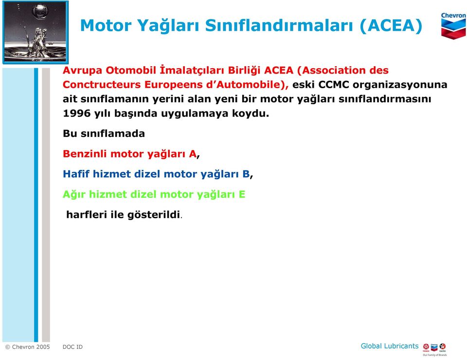 bir motor yağları sınıflandırmasını 1996 yılı başında uygulamaya koydu.