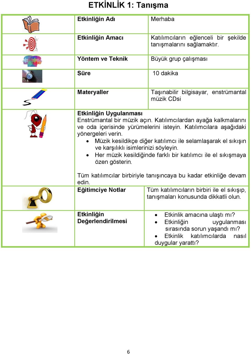 Katılımcılardan ayağa kalkmalarını ve oda içerisinde yürümelerini isteyin. Katılımcılara aşağıdaki yönergeleri verin.