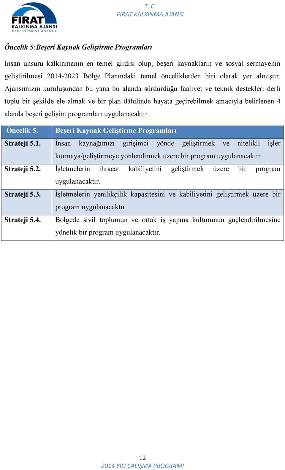 Ajansımızın kuruluşundan bu yana bu alanda sürdürdüğü faaliyet ve teknik destekleri derli toplu bir şekilde ele almak ve bir plan dâhilinde hayata geçirebilmek amacıyla belirlenen 4 alanda beşeri