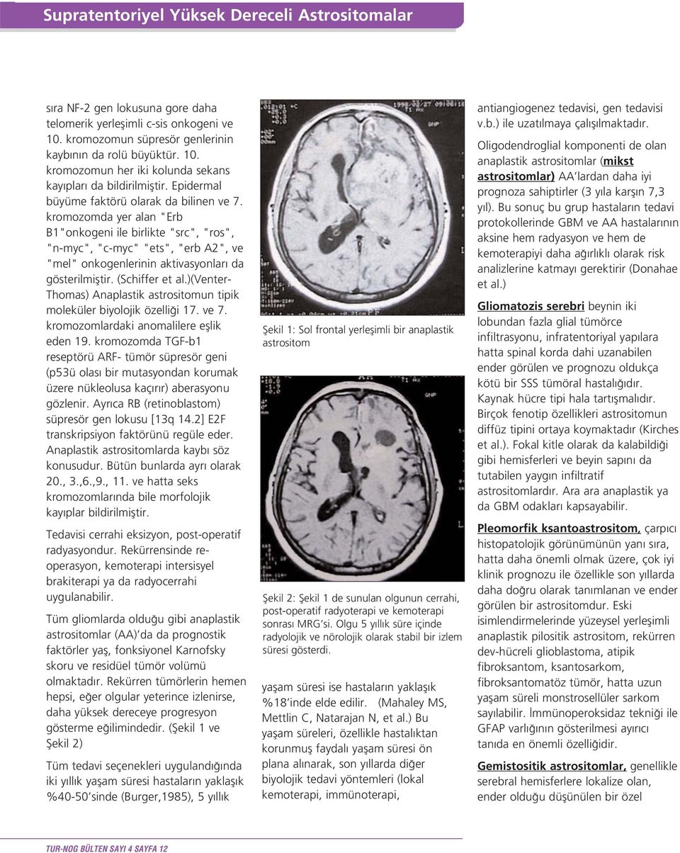 kromozomda yer alan "Erb B1"onkogeni ile birlikte "src", "ros", "n-myc", "c-myc" "ets", "erb A2", ve "mel" onkogenlerinin aktivasyonlar da gösterilmifltir. (Schiffer et al.