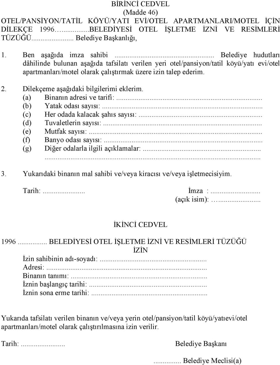 Dilekçeme aşağıdaki bilgilerimi eklerim. (a) Binanın adresi ve tarifi:... (b) Yatak odası sayısı:... (c) Her odada kalacak şahıs sayısı:... (d) Tuvaletlerin sayısı:... (e) Mutfak sayısı:.