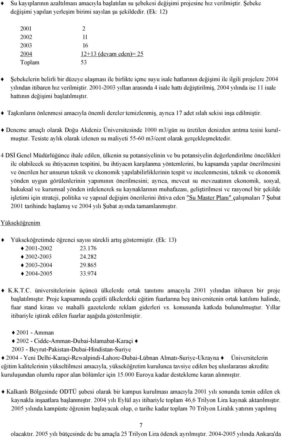 itibaren hız verilmiştir. 2001-2003 yıllan arasında 4 isale hattı değiştirilmiş, 2004 yılında ise 11 isale hattının değişimi başlatılmıştır.