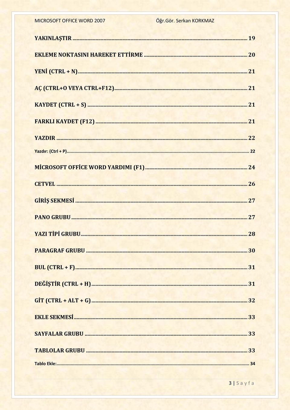 .. 22 MİCROSOFT OFFİCE WORD YARDIMI (F1)... 24 CETVEL... 26 GİRİŞ SEKMESİ... 27 PANO GRUBU... 27 YAZI TİPİ GRUBU.