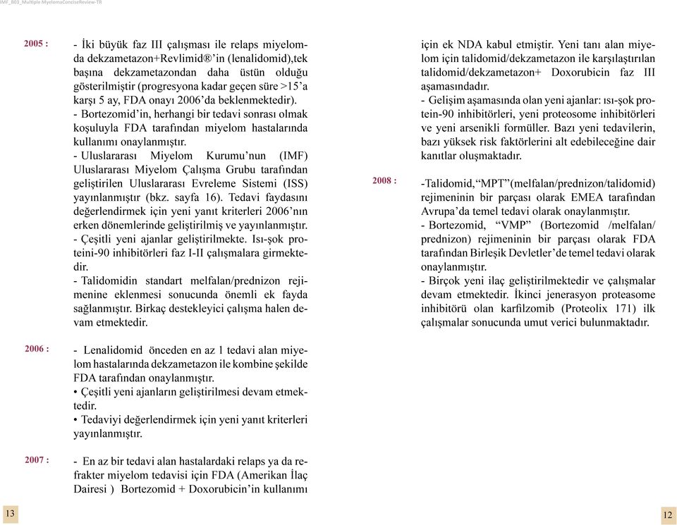 - Uluslararası Miyelom Kurumu nun (IMF) için ek NDA kabul etmiştir. Yeni tanı alan miyelom için talidomid/dekzametazon ile karşılaştırılan talidomid/dekzametazon+ Doxorubicin faz III aşamasındadır.