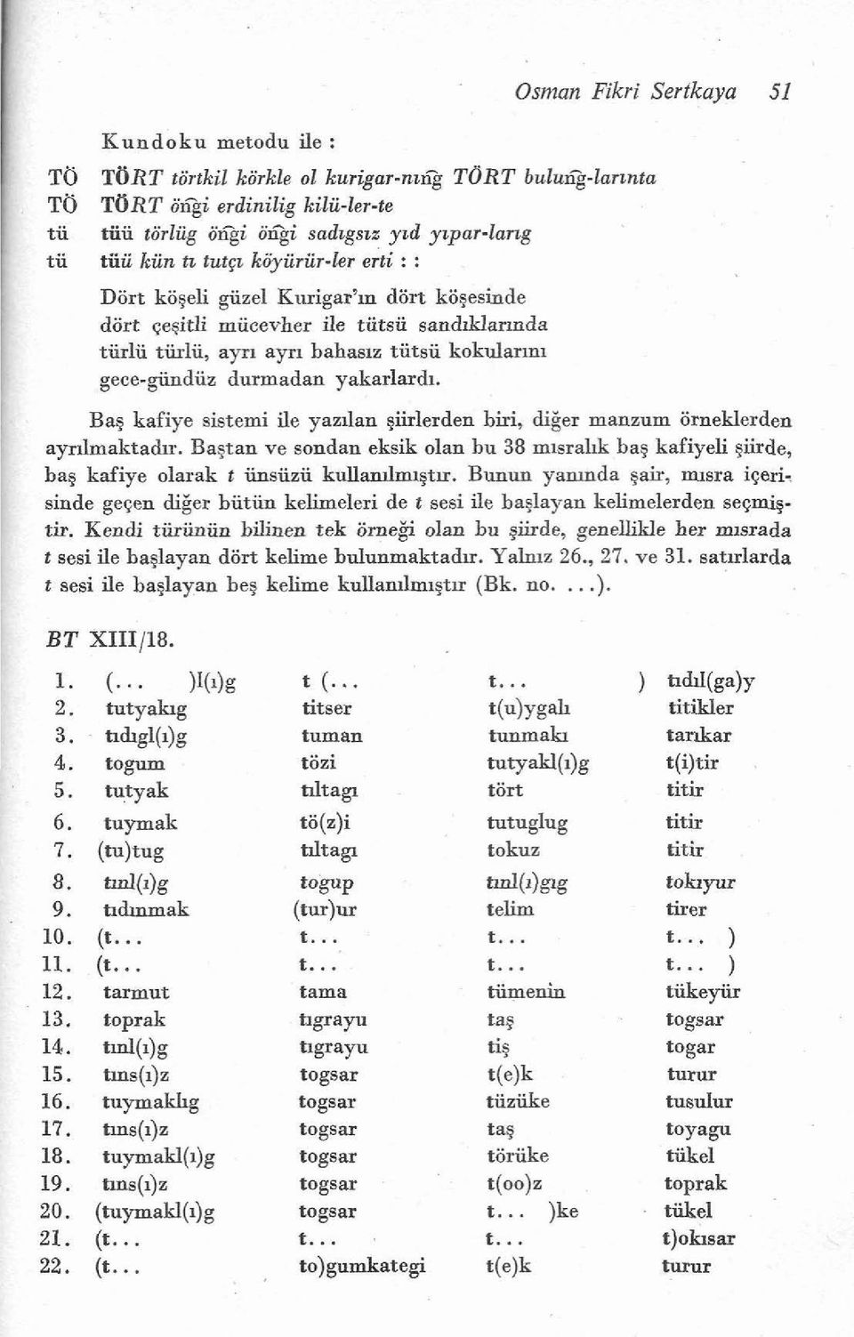 durmadan yakarlarh. Bag kafiye sistemi ile yazllan giirlerden biri, diger manzum orneklerden aynlmaktadw.