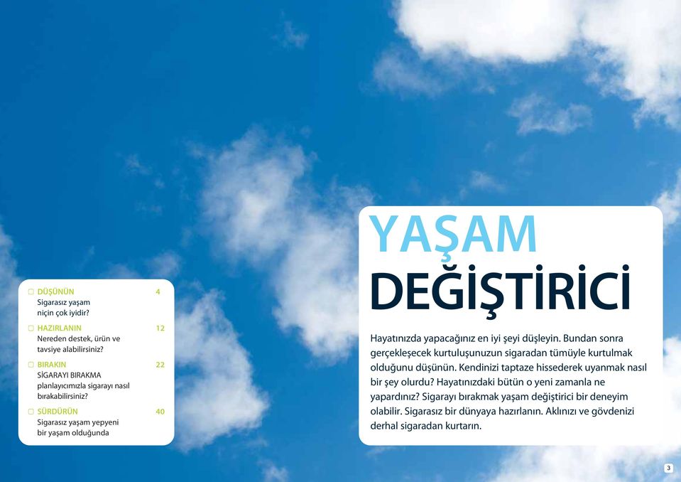 SÜRDÜRÜN 40 Sigarasız yaşam yepyeni bir yaşam olduğunda YAŞAM DEĞİŞTİRİCİ Hayatınızda yapacağınız en iyi şeyi düşleyin.