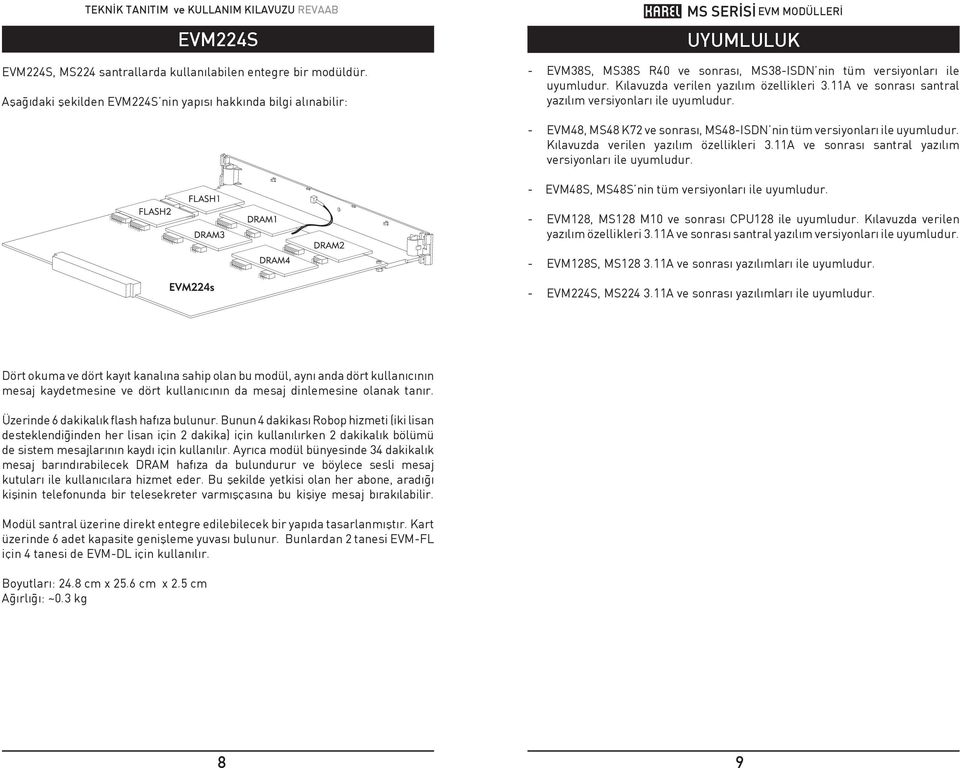 11A ve sonrasý santral yazýlým versiyonlarý ile uyumludur. - VM48, MS48 K72 ve sonrasý, MS48-ISDN nin tüm versiyonlarý ile uyumludur. Kýlavuzda verilen yazýlým özellikleri 3.