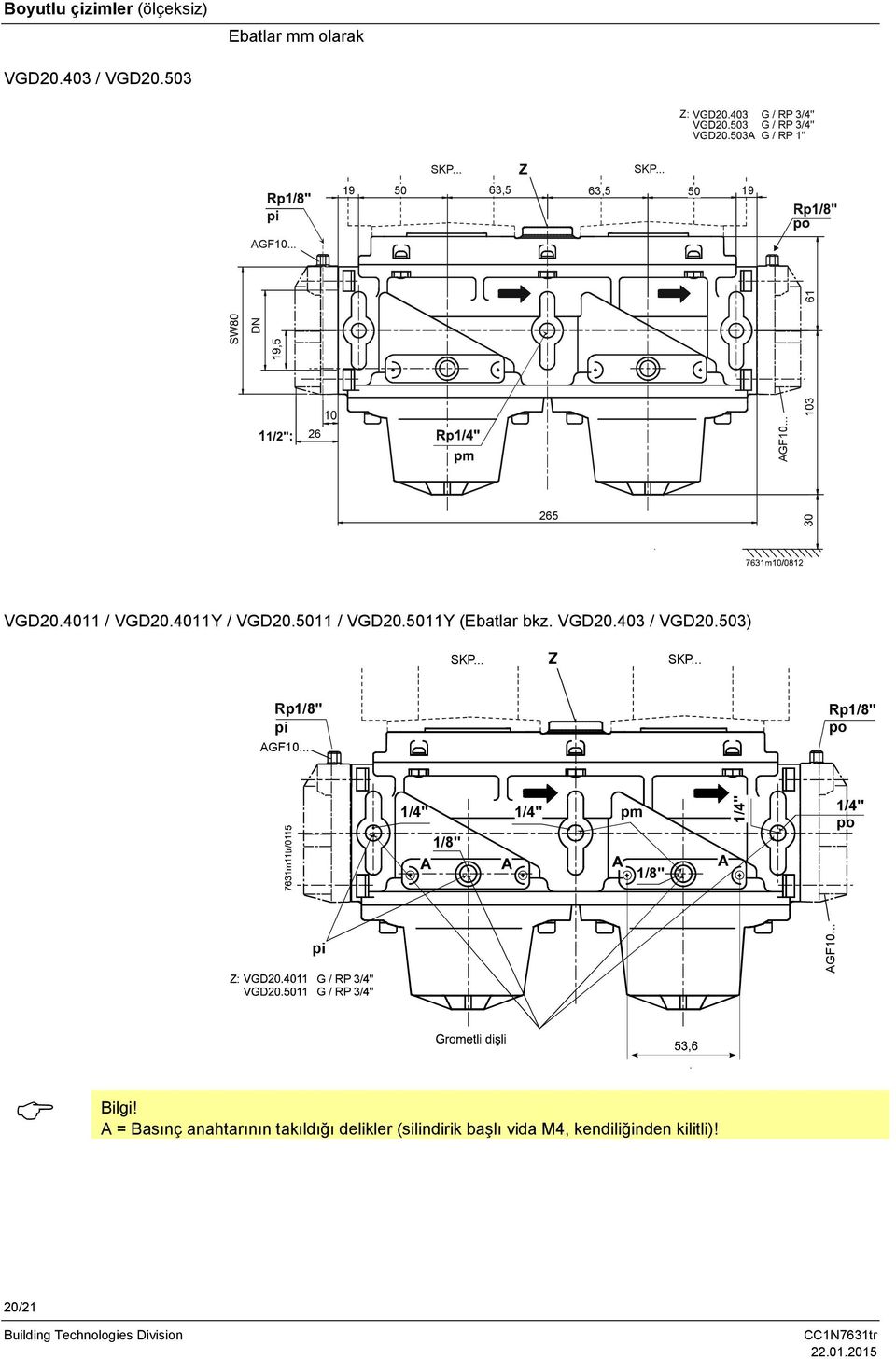 5011Y (Ebatlar bkz. VGD20.403 / VGD20.503) SKP... SKP... Rp1/8" pi AGF10.