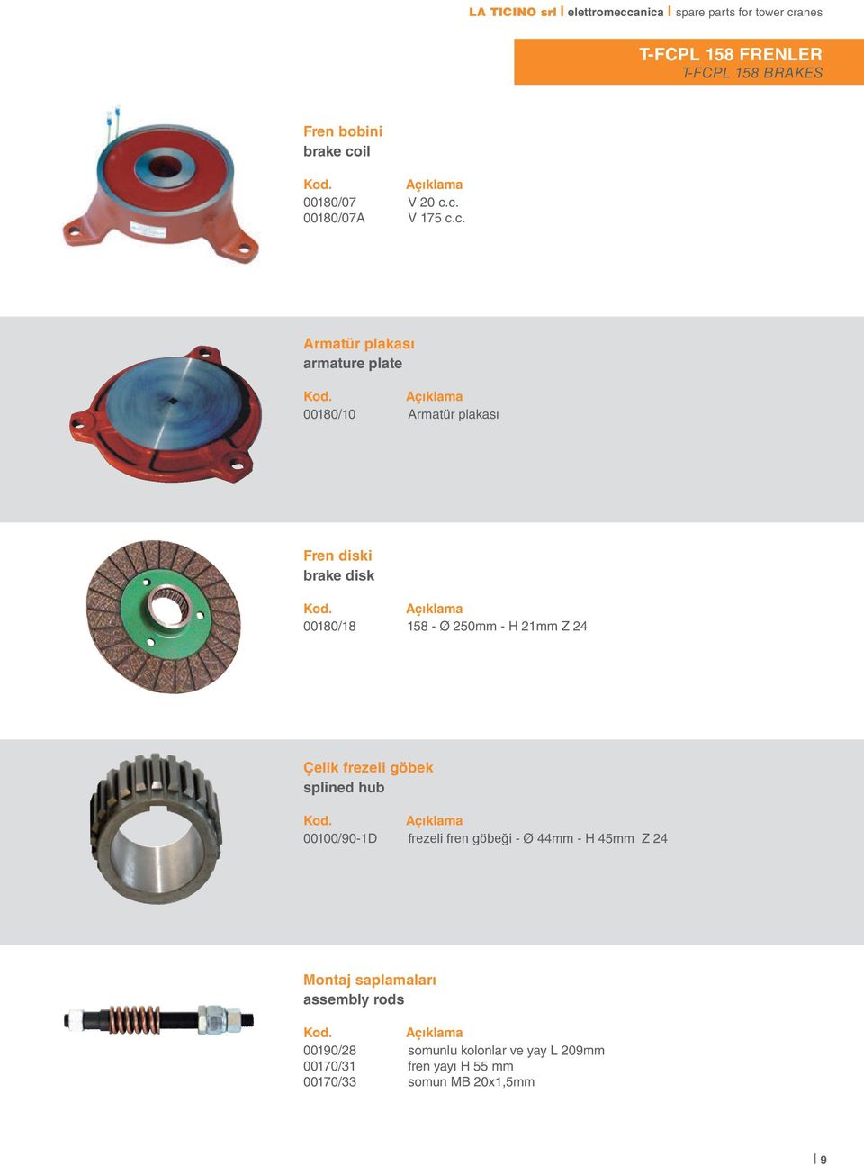 c. 00180/07A V 175 c.c. Armatür plakası armature plate 00180/10 Armatür plakası Fren diski brake disk