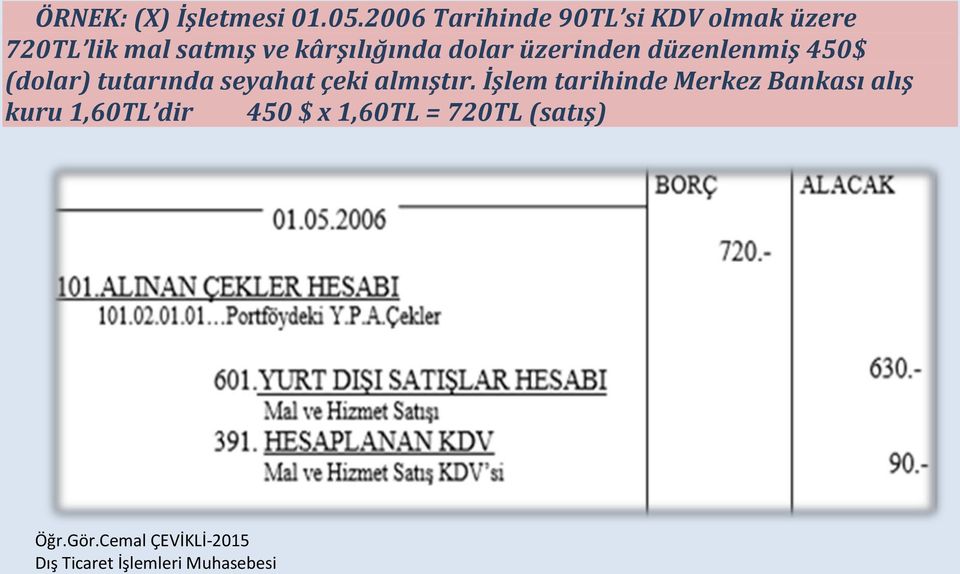 kârşılığında dolar üzerinden düzenlenmiş 450$ (dolar) tutarında