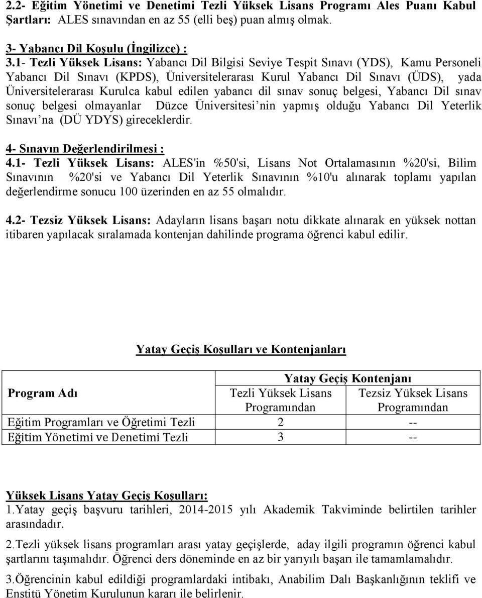 kabul edilen yabancı dil sınav sonuç belgesi, Yabancı Dil sınav sonuç belgesi olmayanlar Düzce Üniversitesi nin yapmış olduğu Yabancı Dil Yeterlik Sınavı na (DÜ YDYS) gireceklerdir.