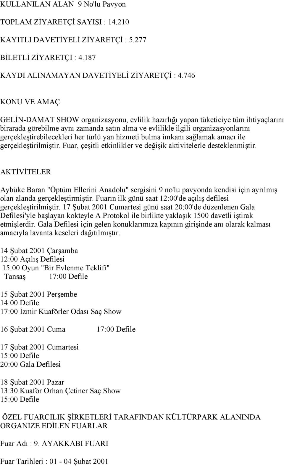 gerçekleştirebilecekleri her türlü yan hizmeti bulma imkanı sağlamak amacı ile gerçekleştirilmiştir. Fuar, çeşitli etkinlikler ve değişik aktivitelerle desteklenmiştir.