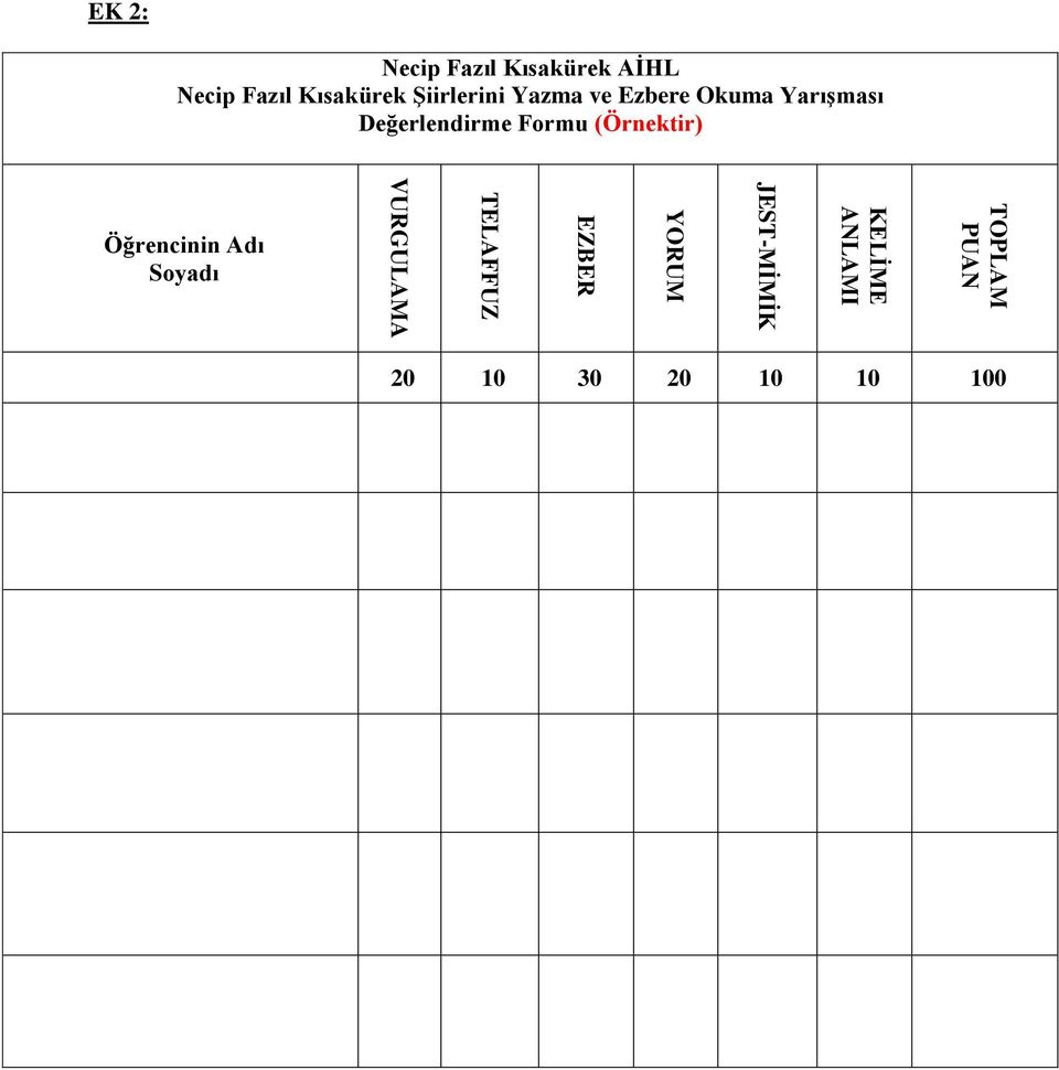 Kısakürek Şiirlerini Yazma ve Ezbere Okuma Yarışması