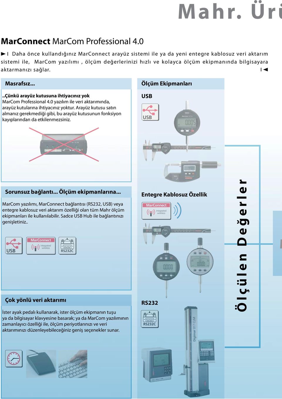 sağlar. Masrafsız... Ölçüm Ekipmanları..Çünkü arayüz kutusuna ihtiyacınız yok MarCom Professional 4.0 yazılım ile veri aktarımında, arayüz kutularına ihtiyacınız yoktur.