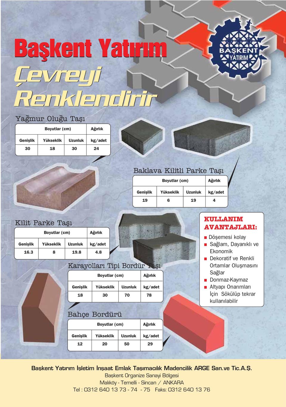 8 Karayollar Tipi Bordür Tafl Boyutlar (cm) A rl k Genifllik Yükseklik Uzunluk kg/adet 18 30 70 78 KULLANIM AVANTAJLARI: Döflemesi kolay Sa lam, Dayan kl ve Ekonomik Dekoratif ve Renkli Ortamlar