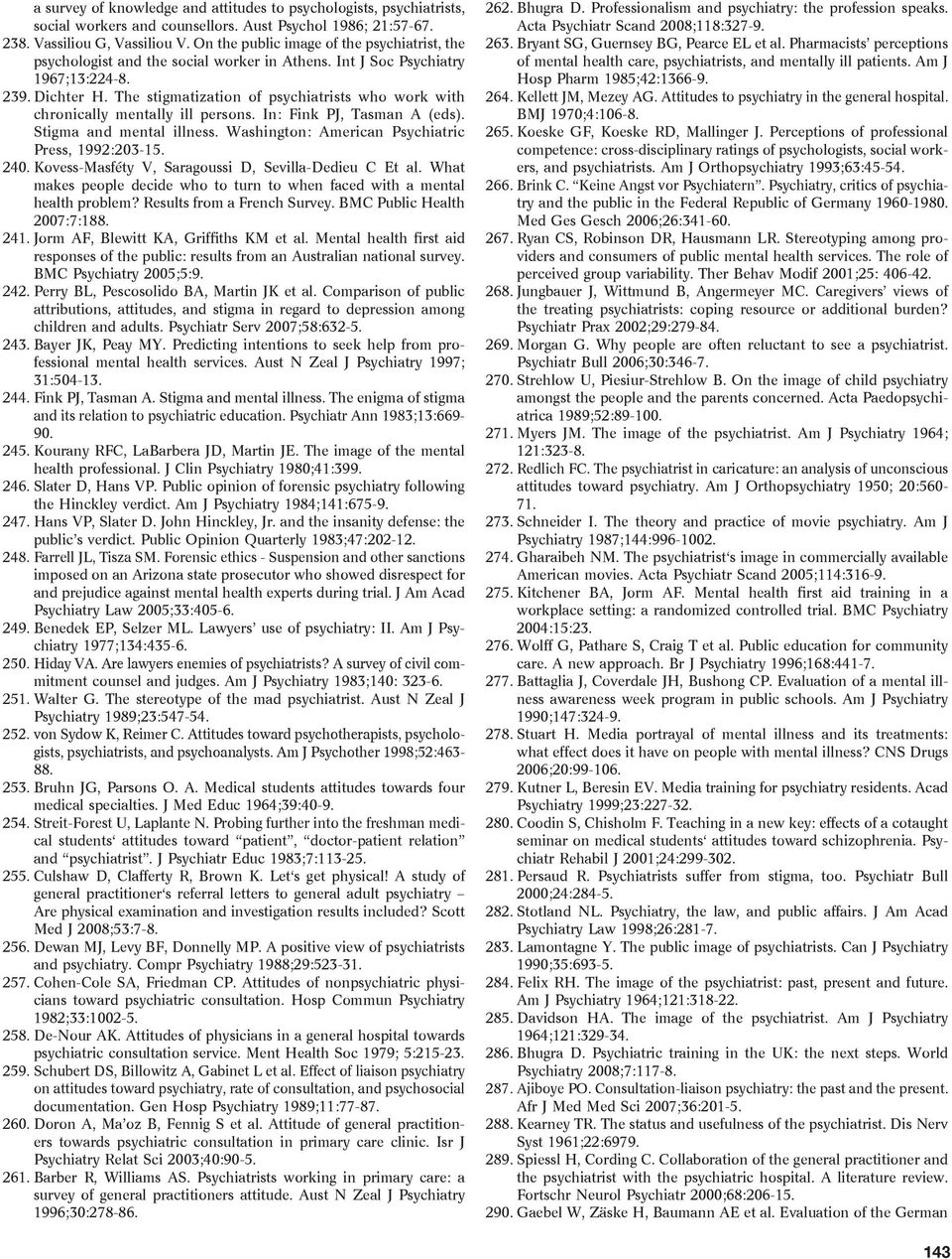 The stigmatization of psychiatrists who work with chronically mentally ill persons. In: Fink PJ, Tasman A (eds). Stigma and mental illness. Washington: American Psychiatric Press, 1992:203-15. 240.