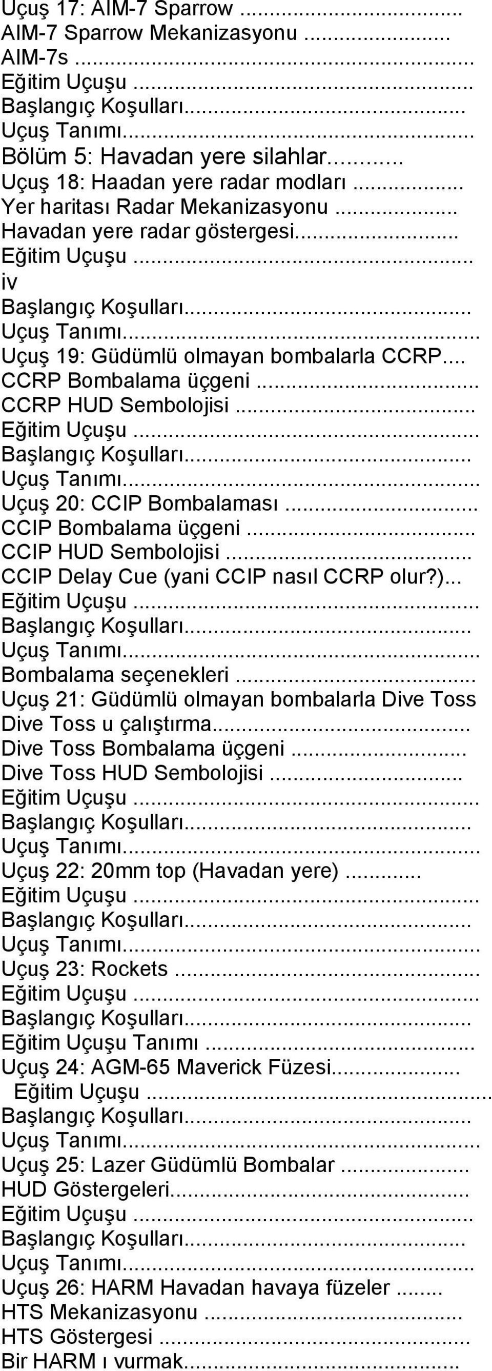 .. CCRP HUD Sembolojisi... Eğitim Uçuşu... Başlangıç Koşulları... Uçuş Tanımı... Uçuş 20: CCIP Bombalaması... CCIP Bombalama üçgeni... CCIP HUD Sembolojisi... CCIP Delay Cue (yani CCIP nasıl CCRP olur?