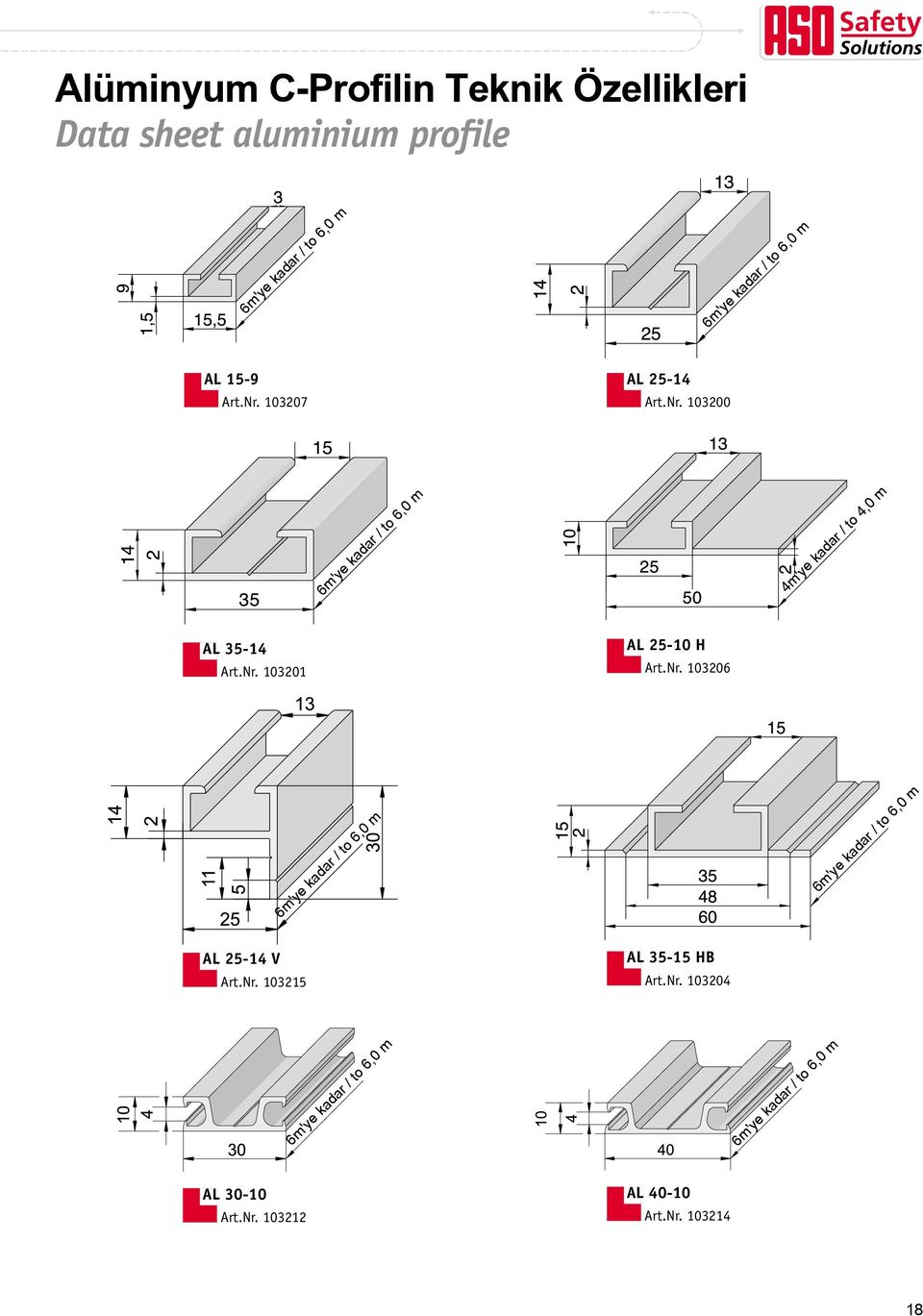 Nr. 103206 6m'ye kadar / to 6,0 m 6m'ye kadar / to 6,0 m AL 25-14 V Art.Nr. 103215 AL 35-15 HB Art.Nr. 103204 6m'ye kadar / to 6,0 m 6m'ye kadar / to 6,0 m AL 30-10 Art.
