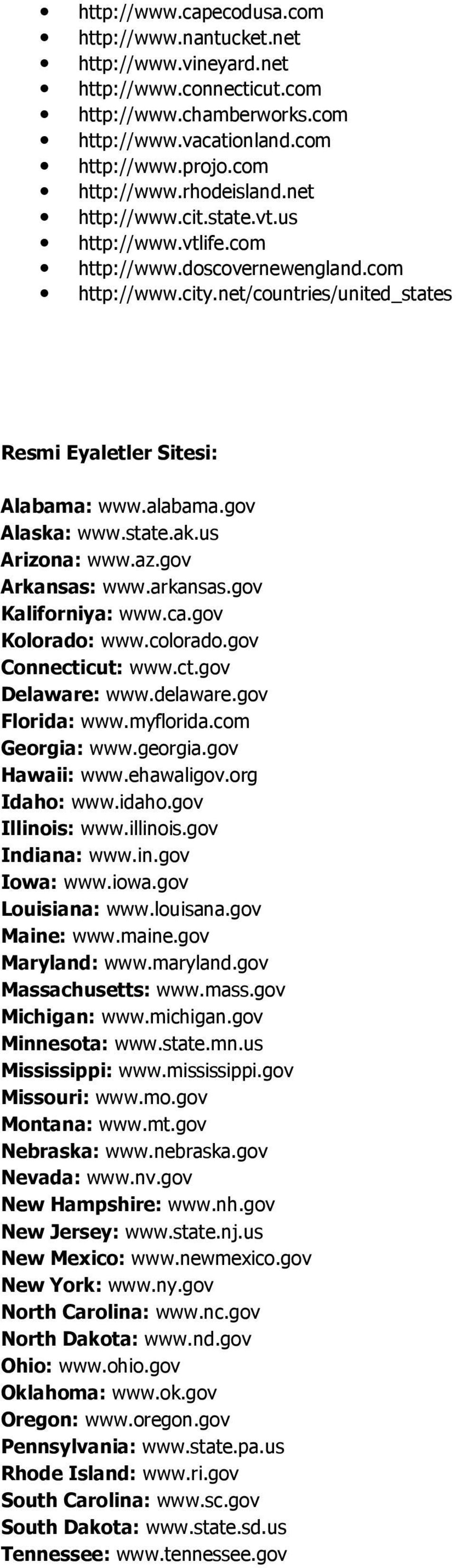 us Arizona: www.az.gov Arkansas: www.arkansas.gov Kaliforniya: www.ca.gov Kolorado: www.colorado.gov Connecticut: www.ct.gov Delaware: www.delaware.gov Florida: www.myflorida.com Georgia: www.georgia.