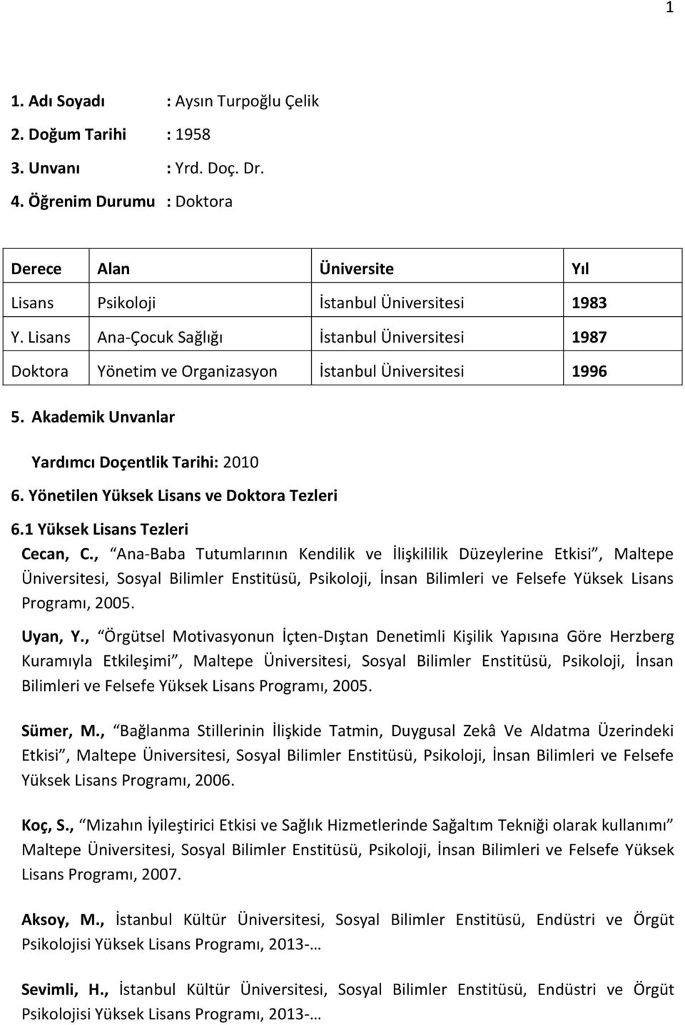 Yönetilen Yüksek Lisans ve Doktora Tezleri 6.1 Yüksek Lisans Tezleri Cecan, C.