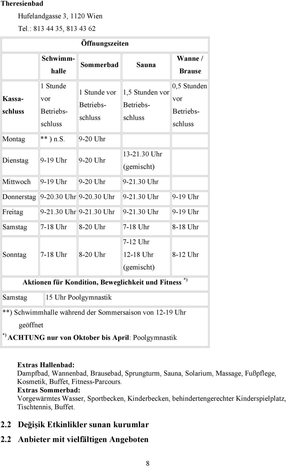 vor Betriebsschluss Montag ** ) n.s. 9-20 Uhr Dienstag 9-19 Uhr 9-20 Uhr 13-21.30 Uhr (gemischt) Mittwoch 9-19 Uhr 9-20 Uhr 9-21.30 Uhr Donnerstag 9-20.30 Uhr 9-20.30 Uhr 9-21.