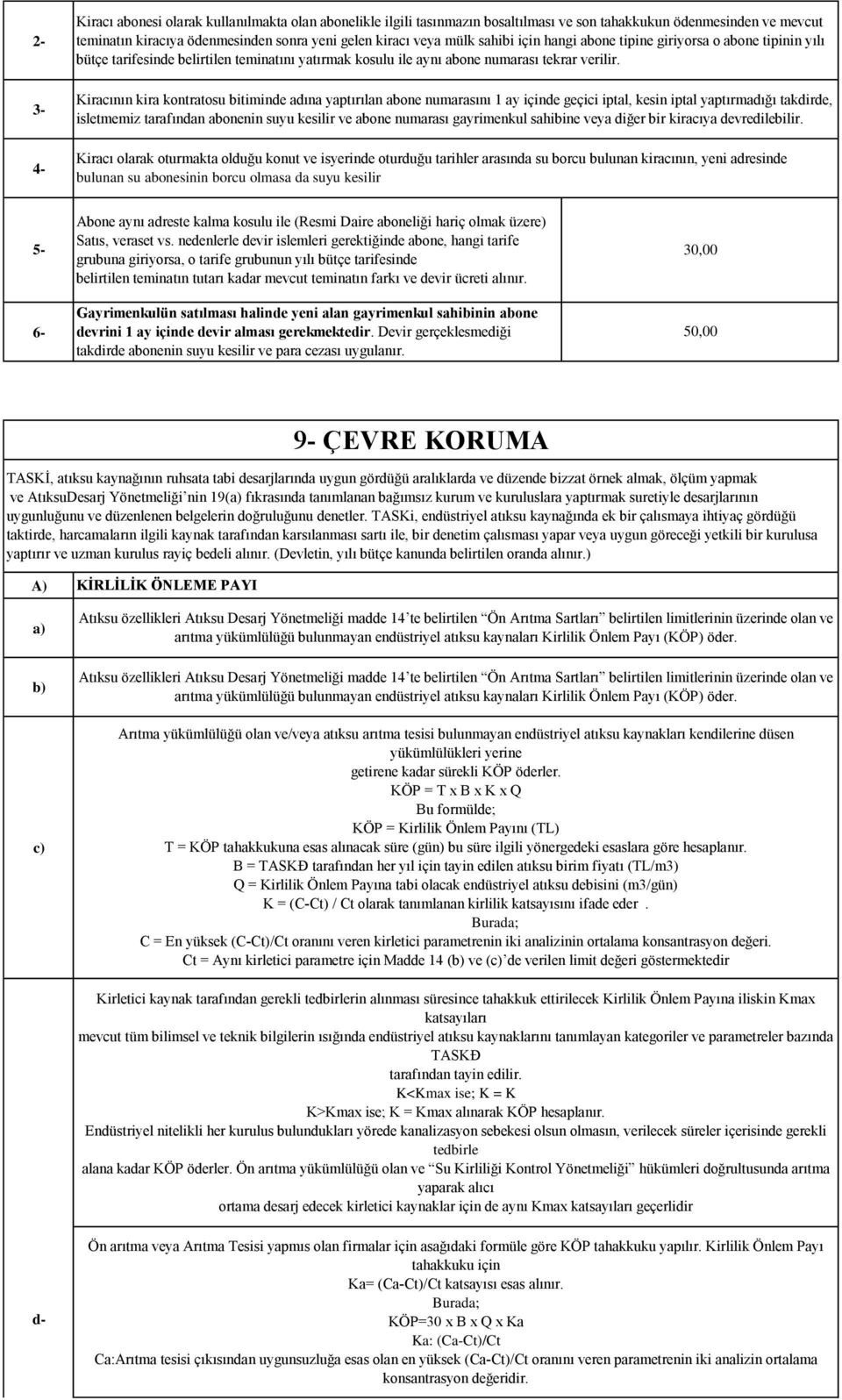 Kiracının kira kontratosu bitiminde adına yaptırılan abone numarasını 1 ay içinde geçici iptal, kesin iptal yaptırmadığı takdirde, isletmemiz tarafından abonenin suyu kesilir ve abone numarası