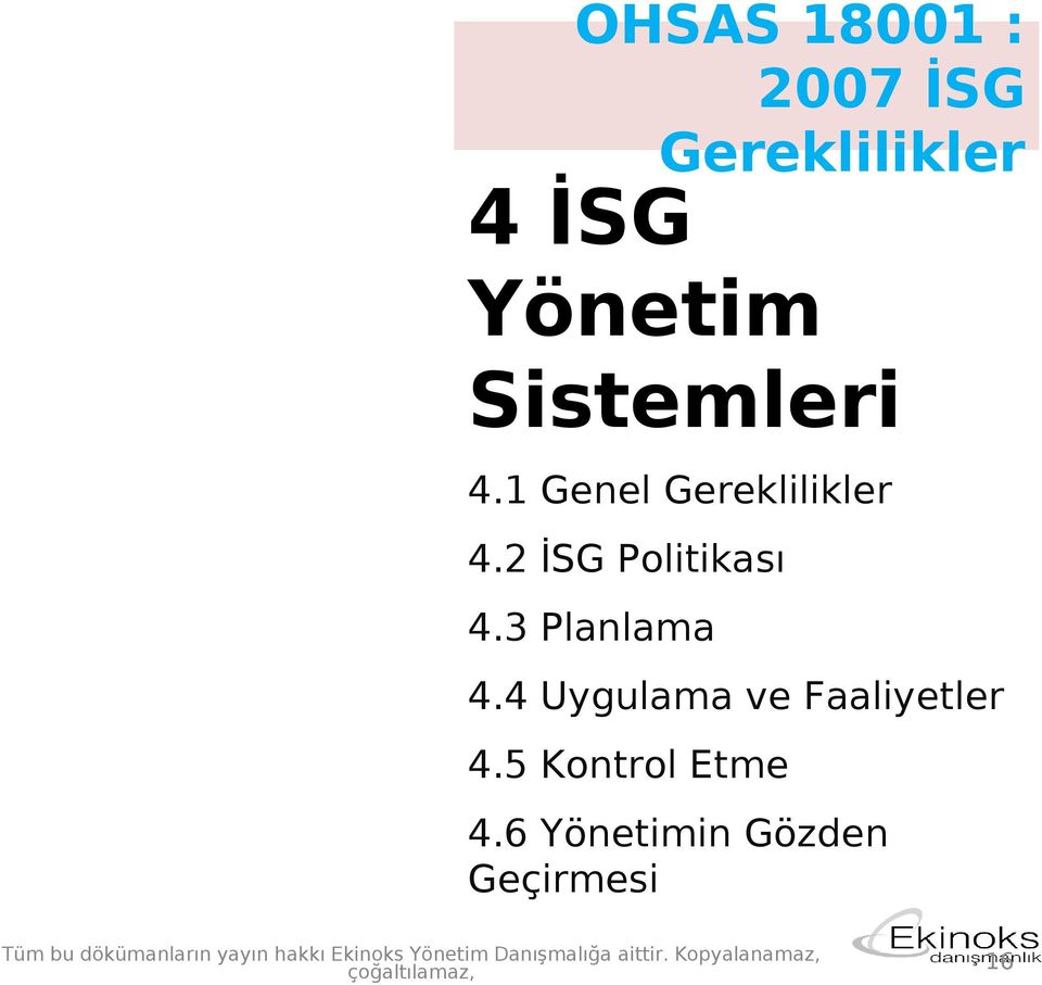 2 İSG Politikası 4.3 Planlama 4.