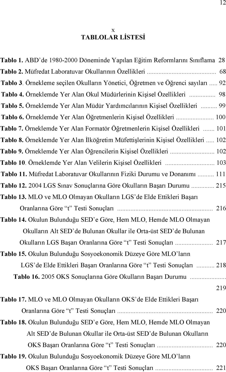 Örneklemde Yer Alan Müdür Yardımcılarının Kişisel Özellikleri... 99 Tablo 6. Örneklemde Yer Alan Öğretmenlerin Kişisel Özellikleri... 100 Tablo 7.