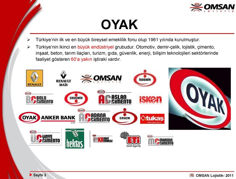 Otomotiv, demir-çelik, lojistik, çimento, inģaat, beton, tarım ilaçları, turizm,