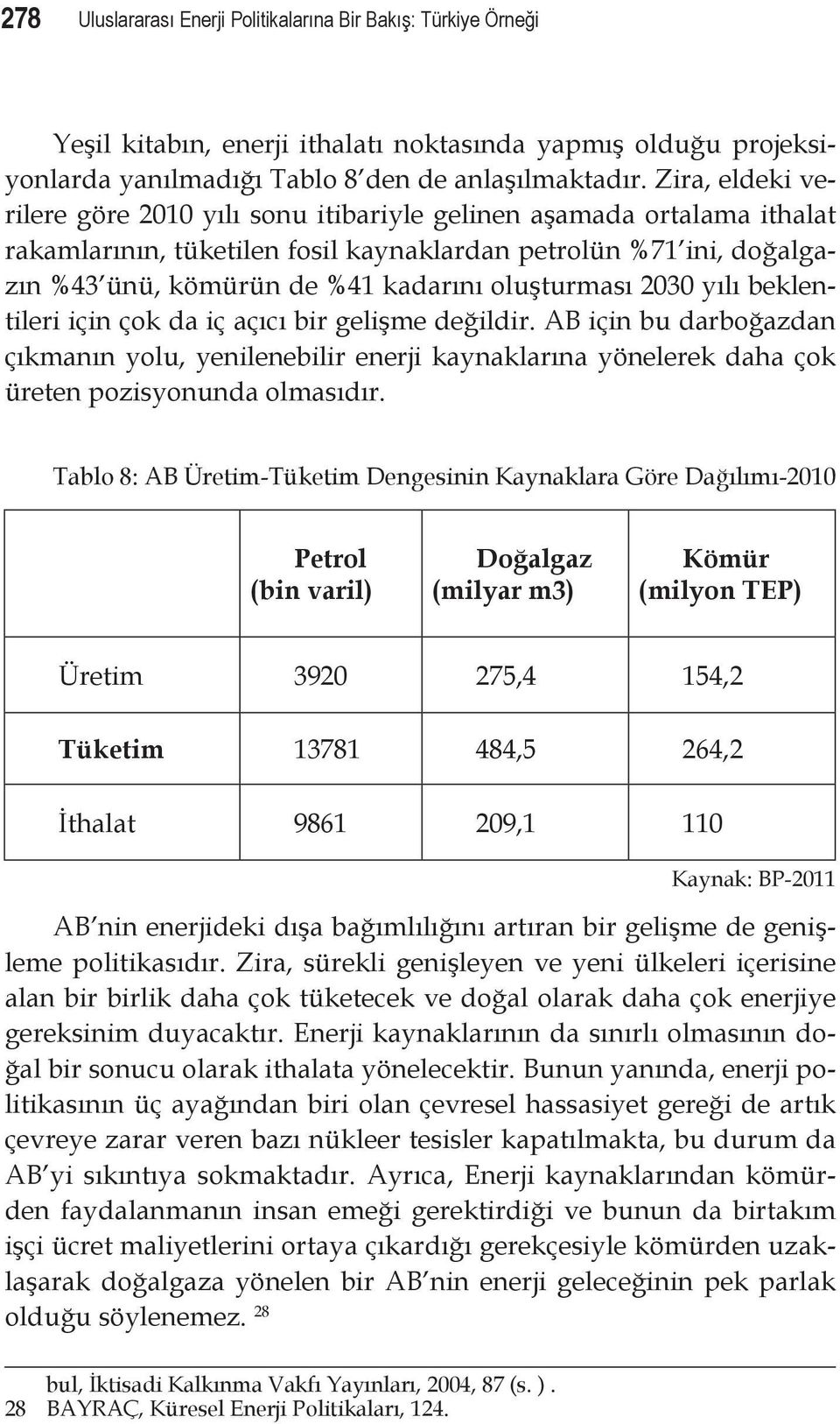 oluşturması 2030 yılı beklentileri için çok da iç açıcı bir gelişme değildir. AB için bu darboğazdan çıkmanın yolu, yenilenebilir enerji kaynaklarına yönelerek daha çok üreten pozisyonunda olmasıdır.