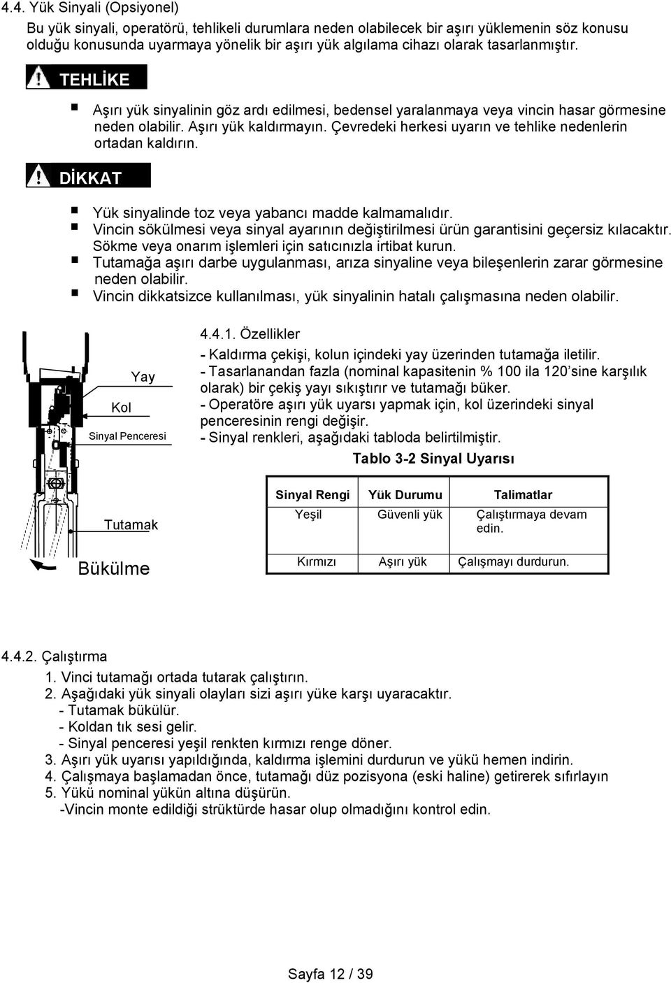 Çevredeki herkesi uyarın ve tehlike nedenlerin ortadan kaldırın. Yük sinyalinde toz veya yabancı madde kalmamalıdır.