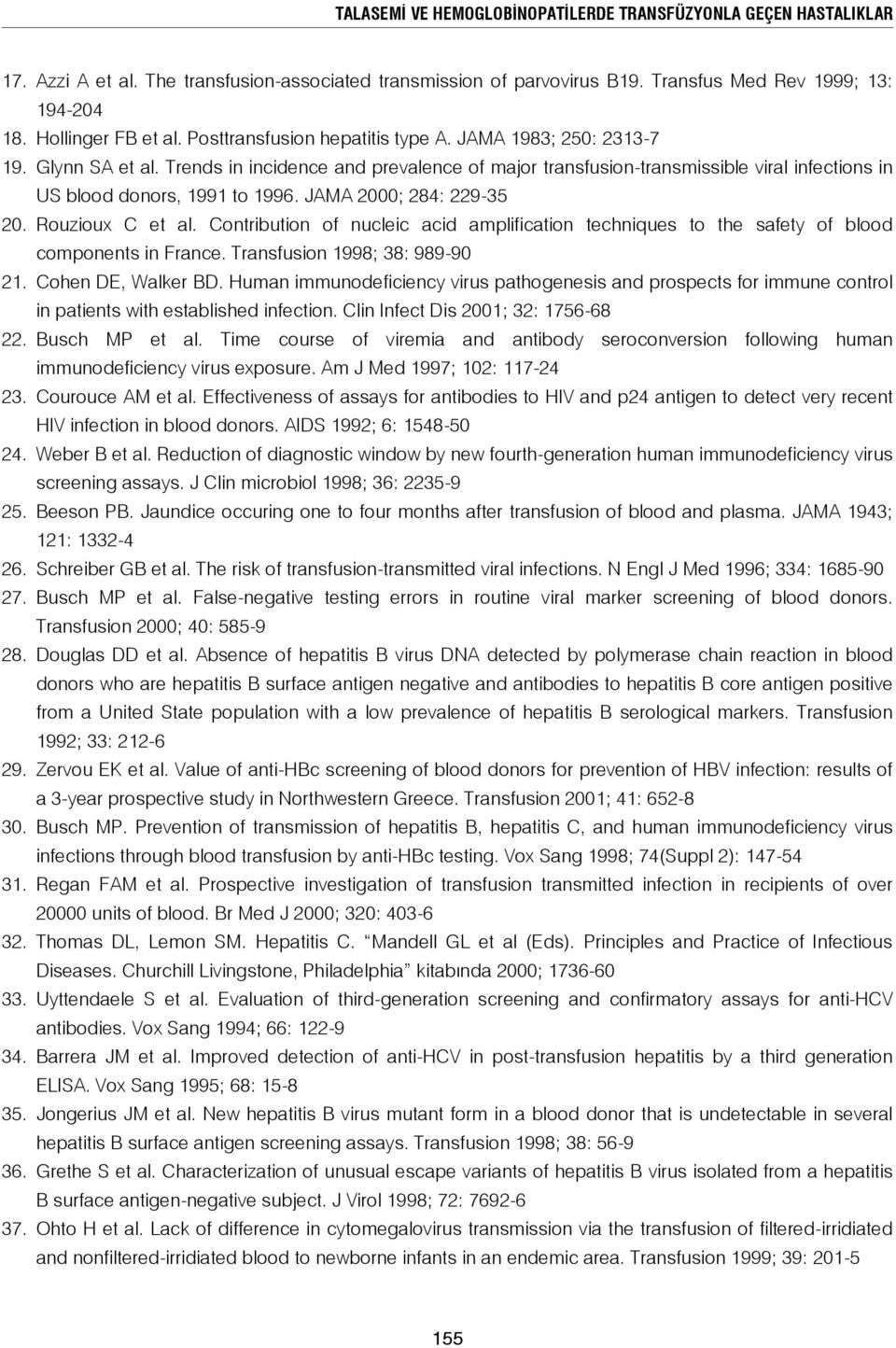 JAMA 2000; 284: 229-35 20. Rouzioux C et al. Contribution of nucleic acid amplification techniques to the safety of blood components in France. Transfusion 1998; 38: 989-90 21. Cohen DE, Walker BD.