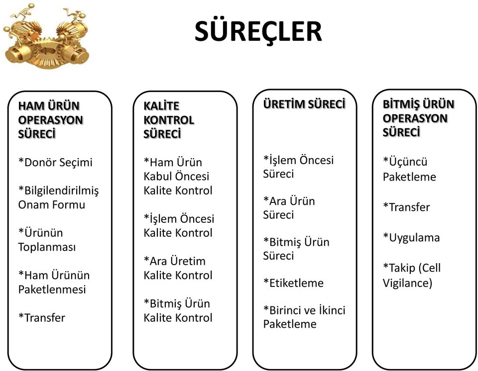 Kontrol *İşlem Öncesi Kalite Kontrol *Ara Üretim Kalite Kontrol *Bitmiş Ürün Kalite Kontrol *İşlem Öncesi Süreci *Ara