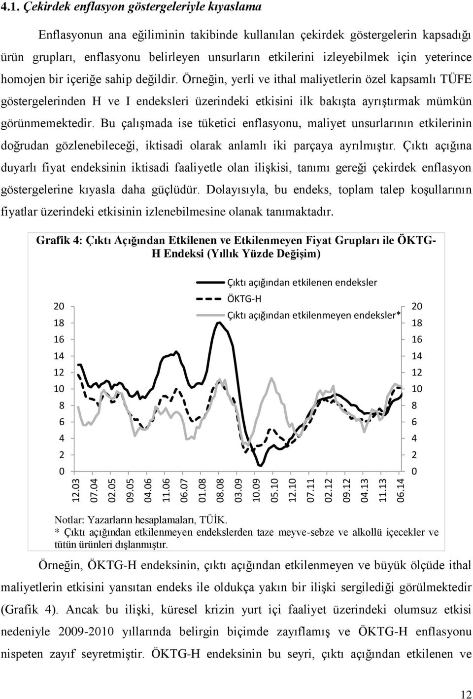 Örneğin, yerli ve ithal maliyetlerin özel kapsamlı TÜFE göstergelerinden H ve I endeksleri üzerindeki etkisini ilk bakışta ayrıştırmak mümkün görünmemektedir.