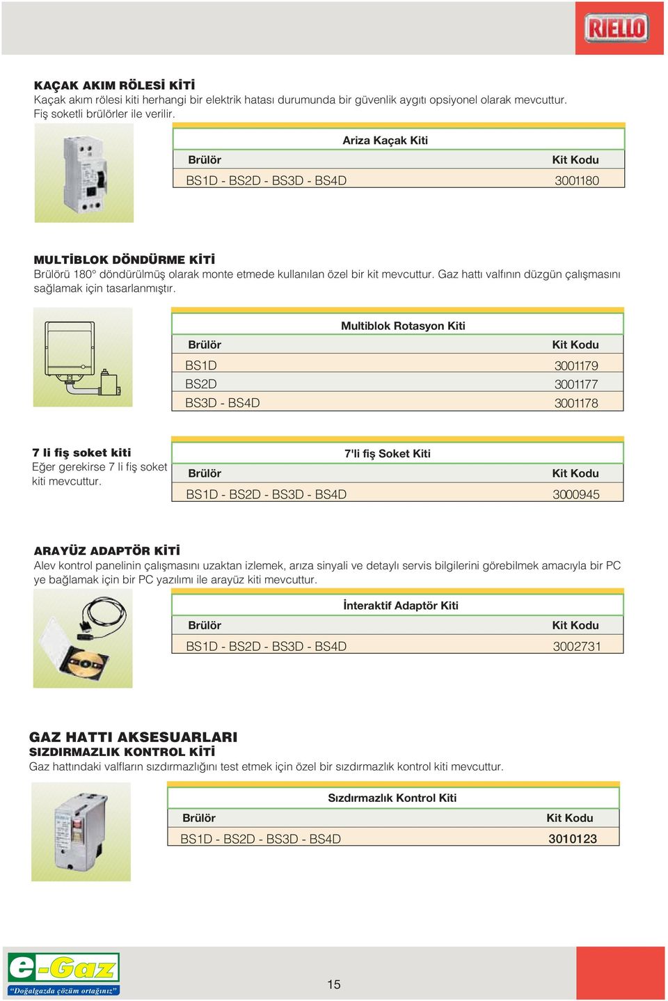 Gaz hatt valf n n düzgün çal flmas n sa lamak için tasarlanm flt r. Brülör - Multiblok Rotasyon Kiti Kit Kodu 379 377 37 7 li fifl soket kiti E er gerekirse 7 li fifl soket kiti mevcuttur.