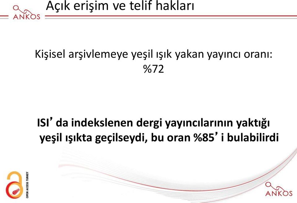 %72 ISI da indekslenen dergi yayıncılarının