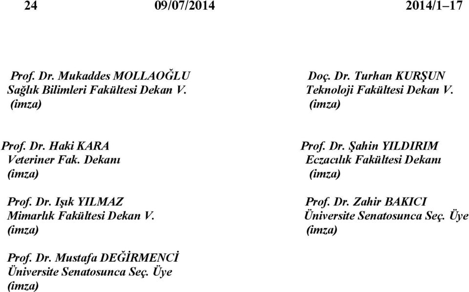 Prof. Dr. Şahin YILDIRIM Eczacılık Fakültesi Dekanı Prof. Dr. Zahir BAKICI Üniversite Senatosunca Seç.