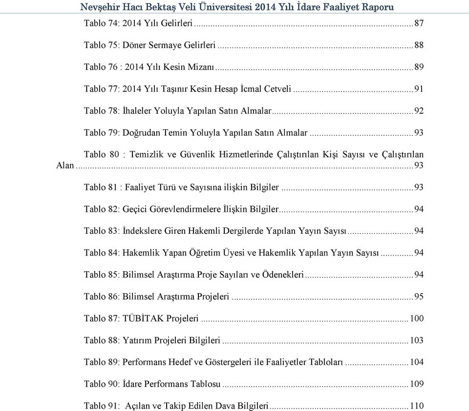 ..9 Tablo 8 : Temizlik ve Güvenlik Hizmetlerinde Çalıştırılan Kişi Sayısı ve Çalıştırılan Alan...9 Tablo 8 : Faaliyet Türü ve Sayısına ilişkin Bilgiler.