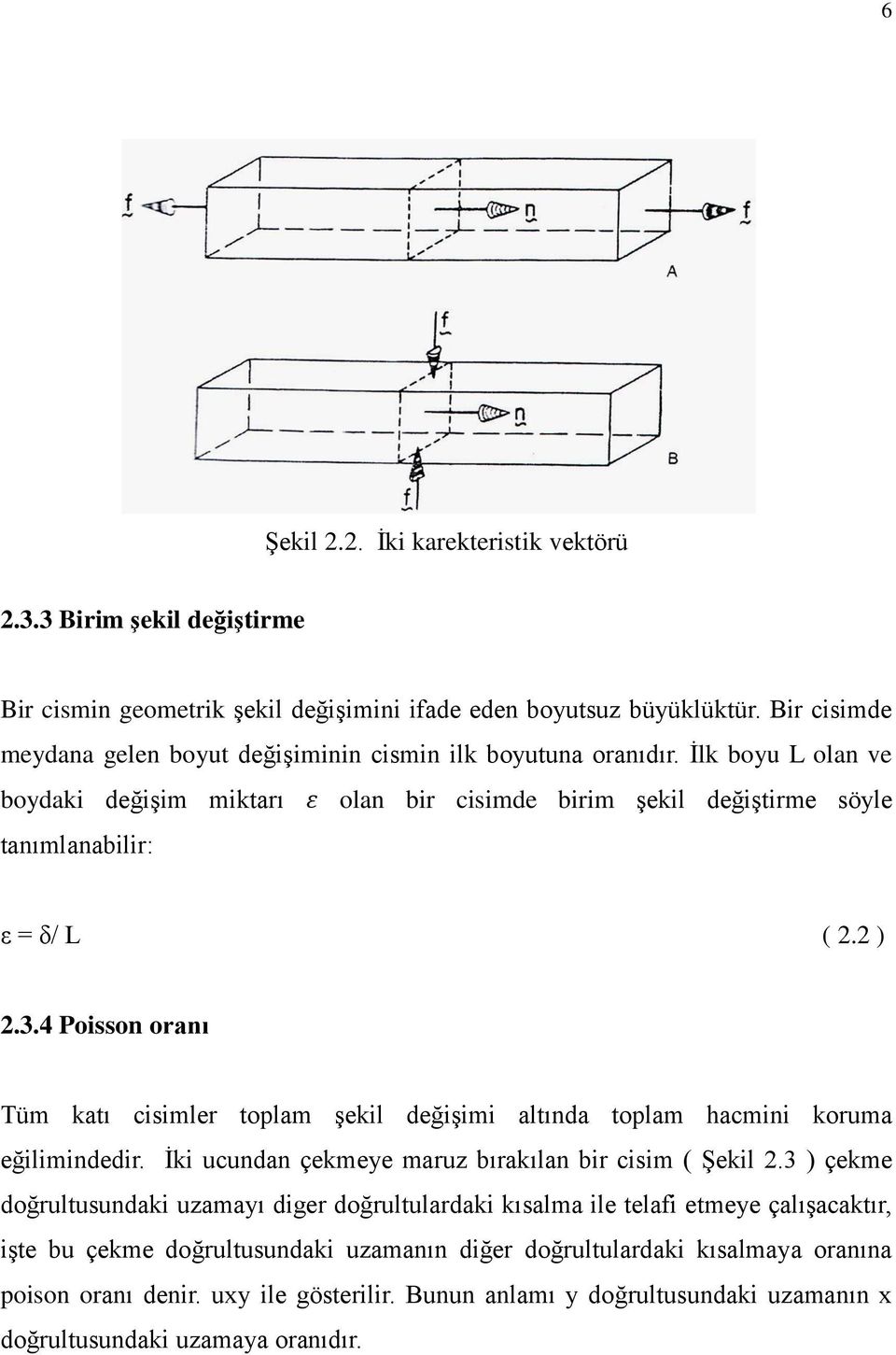 2 ) 2.3.4 Poisson oranı Tüm katı cisimler toplam şekil değişimi altında toplam hacmini koruma eğilimindedir. İki ucundan çekmeye maruz bırakılan bir cisim ( Şekil 2.