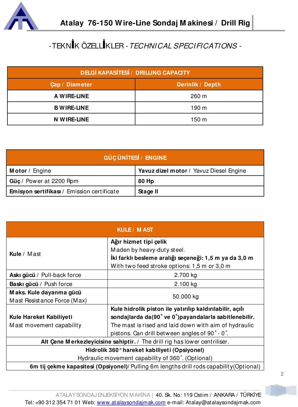 Kule dayanma gücü Mast Resistance Force (Max) KULE / MAST Ağır hizmet tipi çelik Maden by heavy-duty steel.