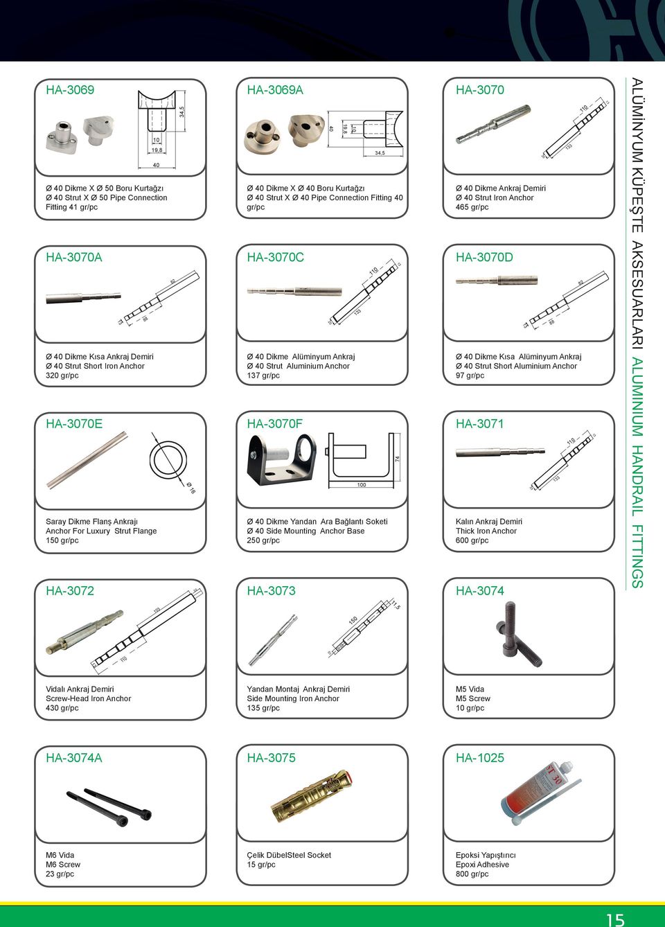 Strut Aluminium Anchor 137 gr/pc -3070F Ø Dikme Yandan Ara Bağlantı Soketi Ø Side Mounting Anchor Base 2 gr/pc -3073 133 100 110 74 11,5 13 Ø Dikme Ankraj Demiri Ø Strut Iron Anchor 465 gr/pc Ø Dikme