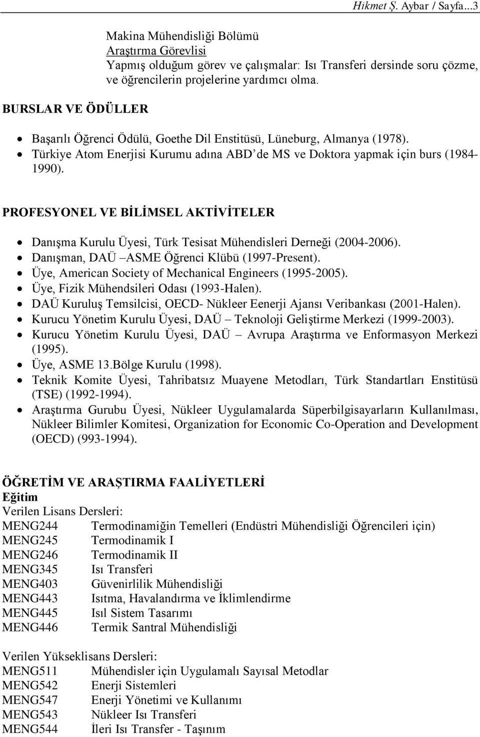 PROFESYONEL VE BİLİMSEL AKTİVİTELER Danışma Kurulu Üyesi, Türk Tesisat Mühendisleri Derneği (2004-2006). Danışman, DAÜ ASME Öğrenci Klübü (1997-Present).