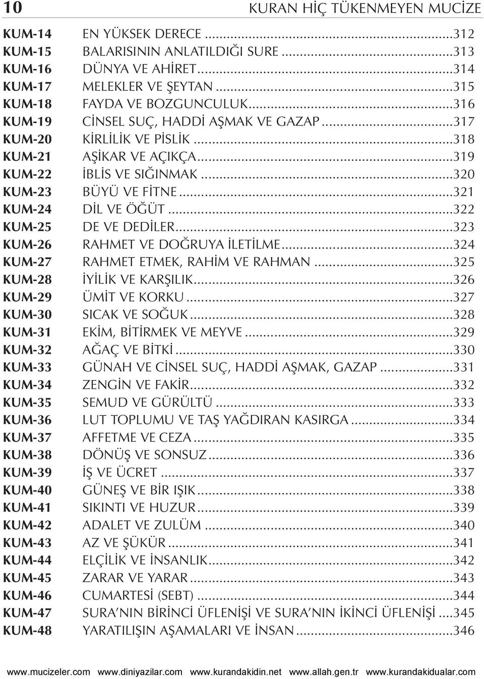 ..322 KUM-25 DE VE DED LER...323 KUM-26 RAHMET VE DO RUYA LET LME...324 KUM-27 RAHMET ETMEK, RAH M VE RAHMAN...325 KUM-28 Y L K VE KARfiILIK...326 KUM-29 ÜM T VE KORKU...327 KUM-30 SICAK VE SO UK.