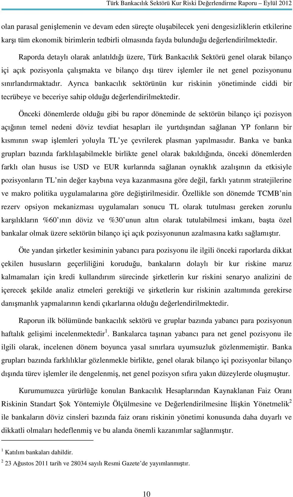 Ayrıca bankacılık sektörünün kur riskinin yönetiminde ciddi bir tecrübeye ve beceriye sahip olduğu değerlendirilmektedir.